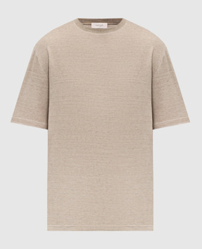 Agnona Beige linen T-shirt with logo embroidery TT11U3YY3007