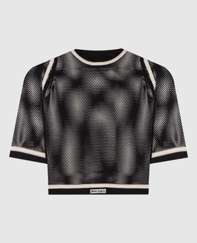 Palm Angels Black mesh T-shirt with logo patch PWAD07FS26FAB001