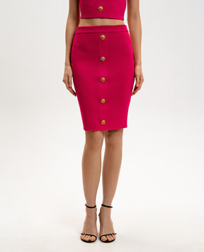 Balmain Red pencil skirt with branded rivets GF1LC018KJ43