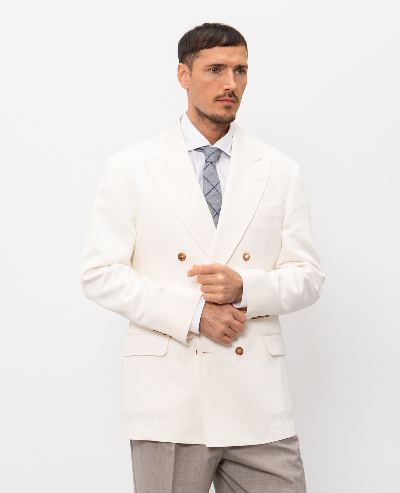 

Ivory silk and linen double-breasted jacket Brunello Cucinelli, Beige