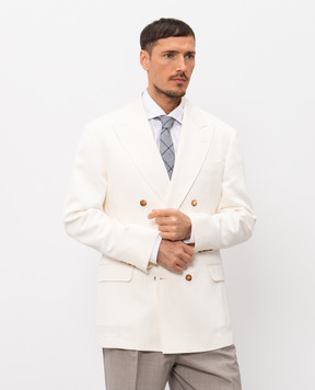 Brunello Cucinelli Ivory silk and linen double-breasted jacket MR4788BPC