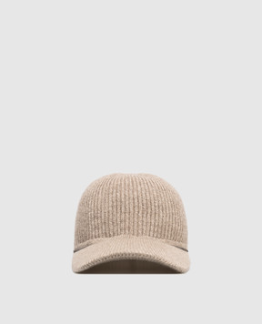 Brunello Cucinelli Beige cashmere cap with monil chain MCAP9A025