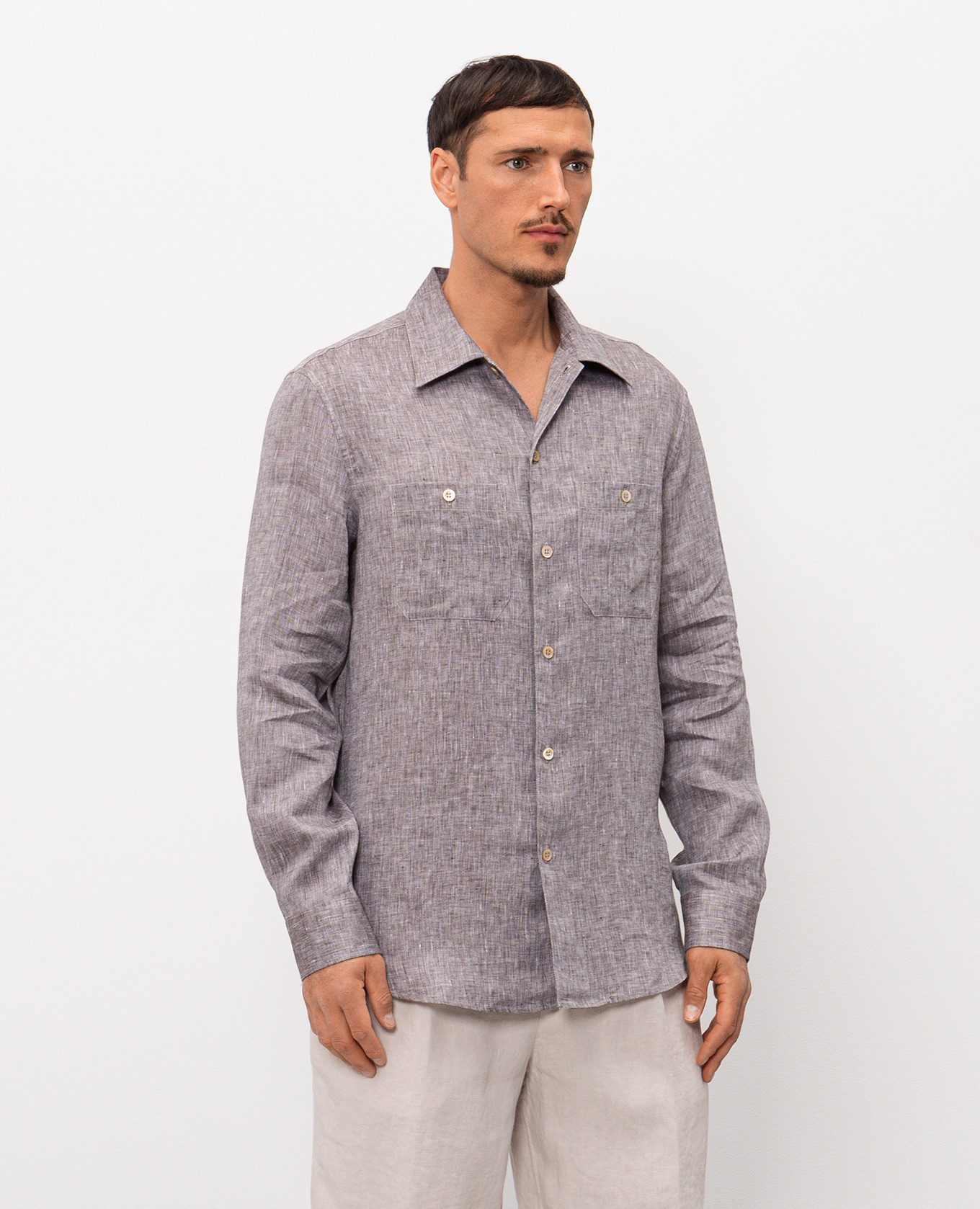 

Brown linen straight-cut shirt Brunello Cucinelli