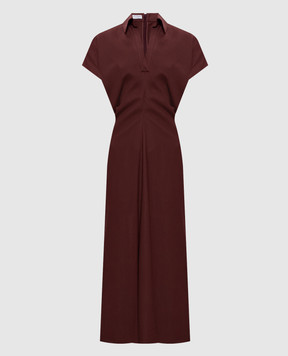 Brunello Cucinelli Burgundy linen dress with monil chain MH126A5426