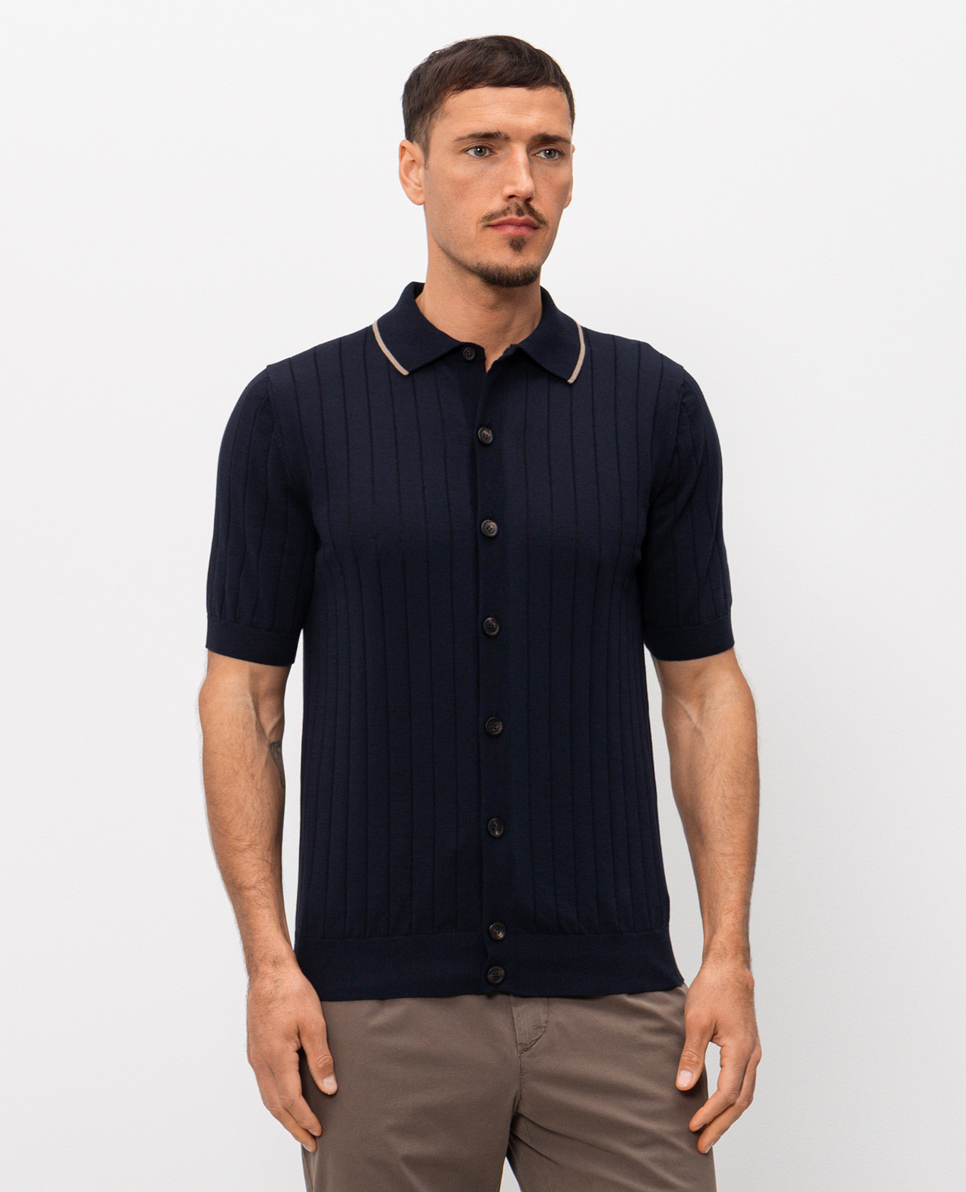 

Blue ribbed shirt with short sleeves Peserico