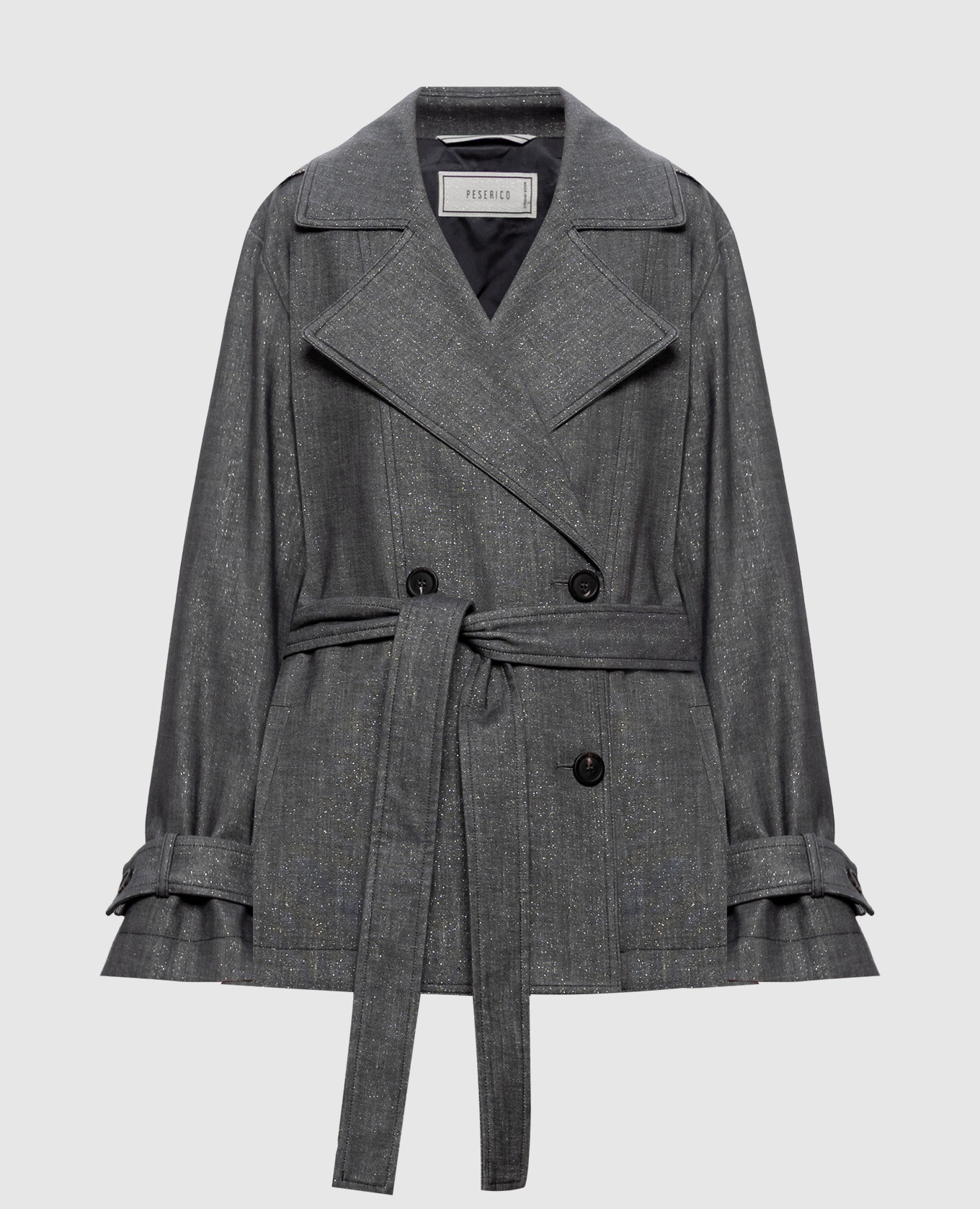 Gray cropped trench coat with lurex Peserico