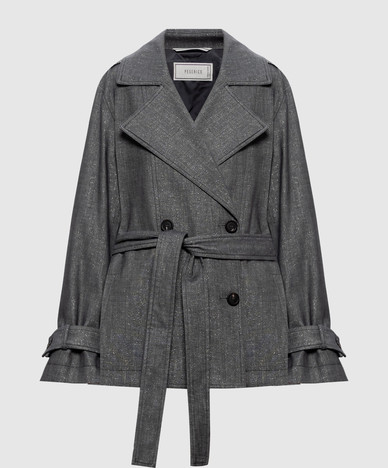 Gray cropped trench coat with lurex
