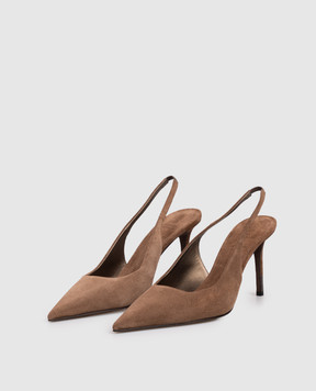 Brunello Cucinelli Brown suede slingbacks with monil chain MZSFC3256P