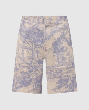 Off-White Beige linen shorts with City Nature print 44MCB09KF26F005