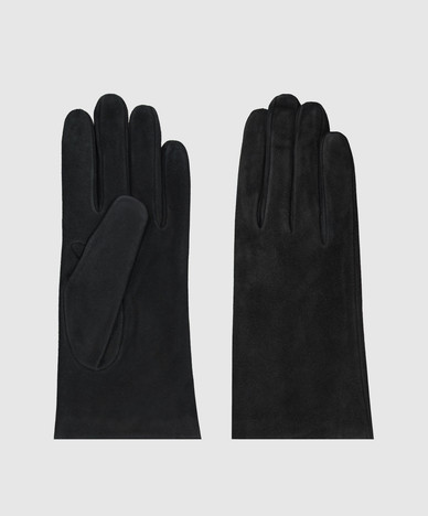 Black suede gloves with rabbit fur