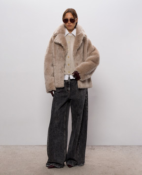 Babe Pay Pls Beige cropped sheepskin coat 2331CASHMERE