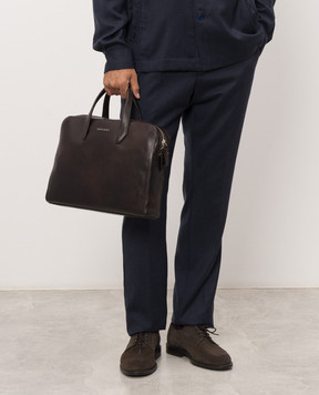 Orciani Lagoon brown leather briefcase with textured logo P00755LGN