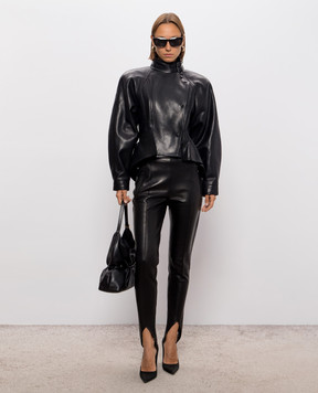 Balmain Black leather jacket with accent shoulders JA0000000001