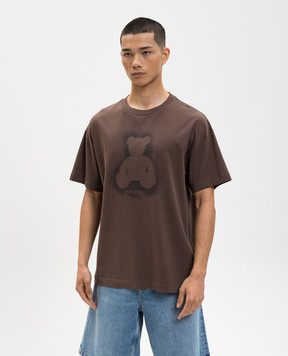 Palm Angels Brown Spray Bear T-shirt PMAA109S26JER001