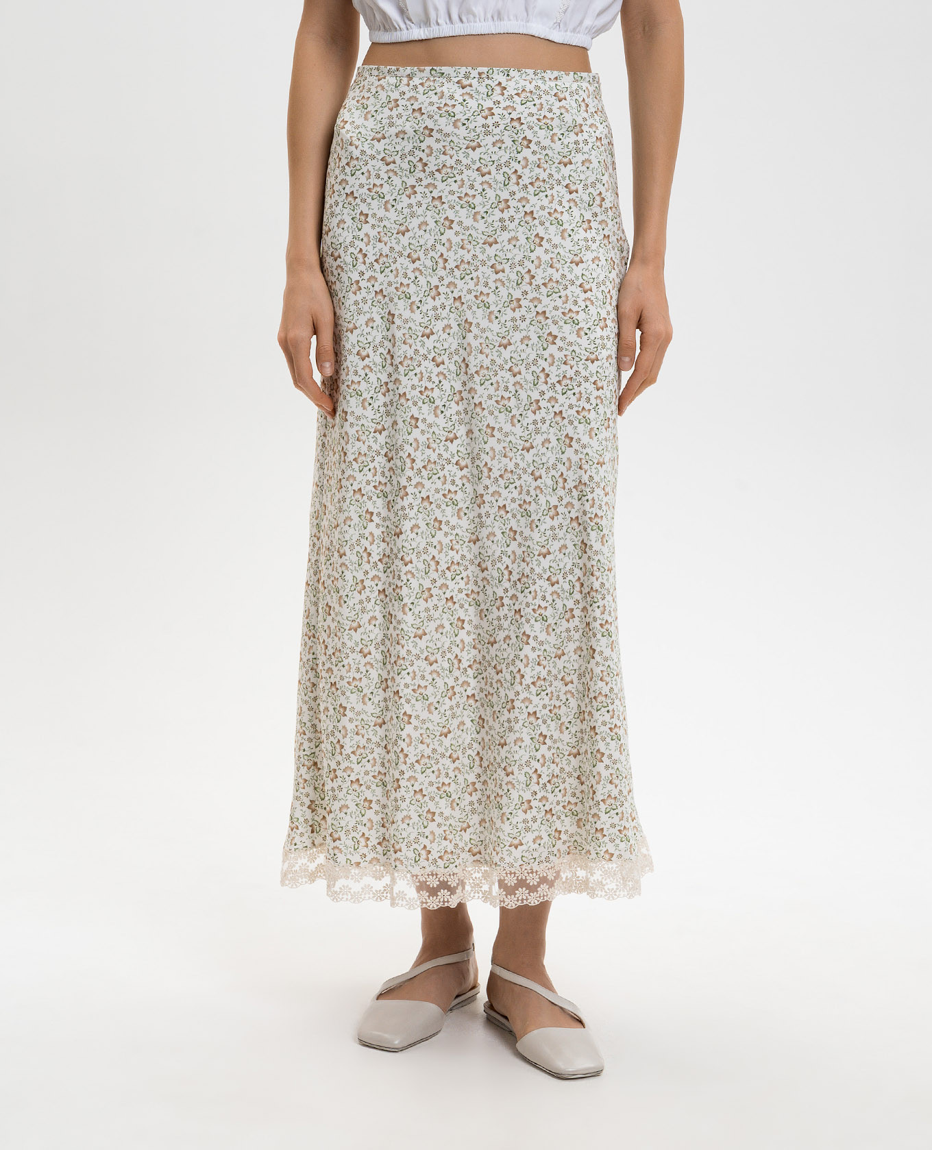 

White floral print silk midi skirt Ermanno Scervino