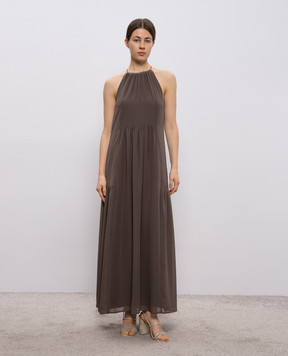 Peserico Brown dress with monil chain A0205807309
