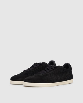 Kiton Black suede sneakers with perforations USSA397N01382