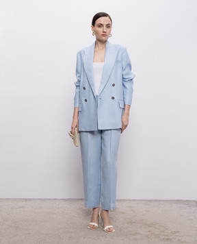 Peserico Blue linen trousers with lapels A04210D02606