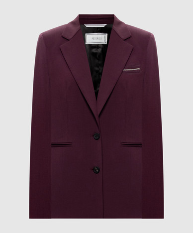 Purple wool jacket with monil chain