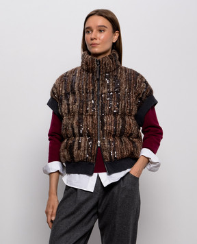 Brunello Cucinelli Brown down vest with wool and sequins M0NLR7183P