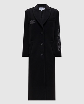 Off-White Black wool coat with logo embroidery 2FG00524T