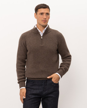 Pini Parma Brown wool and cashmere sweater with zipper HZIPRIBBRW