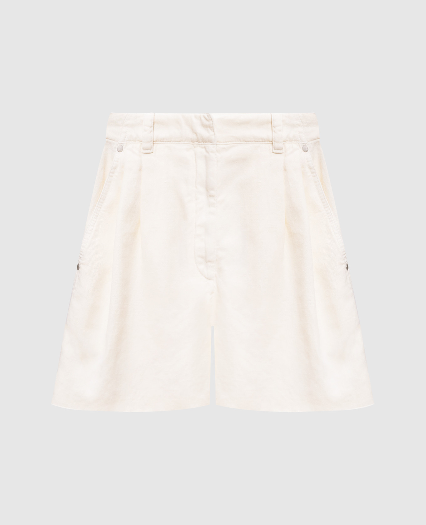 Ivory denim shorts with linen