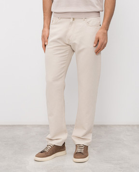 MooRER Beige MILTON jeans with linen MILTON25ECRU