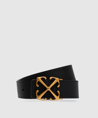 Black leather belt with printed inscription