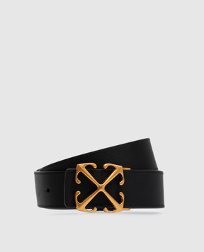 Off-White Black leather belt with printed inscription OWWRB02F26LT01