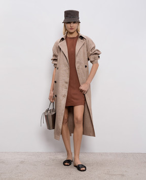 Brunello Cucinelli Brown linen mini dress with monil chain MH126AFR72