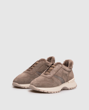 Doucal's Beige suede sneakers with fur DD8931WHINPM730