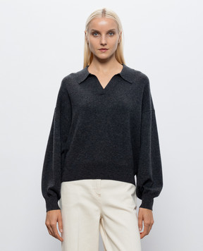 LISA YANG Katriel grey cashmere pullover with polo collar 2026310