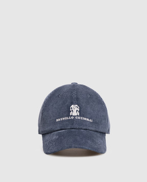 Brunello Cucinelli Blue corduroy cap with logo embroidery MY4999850