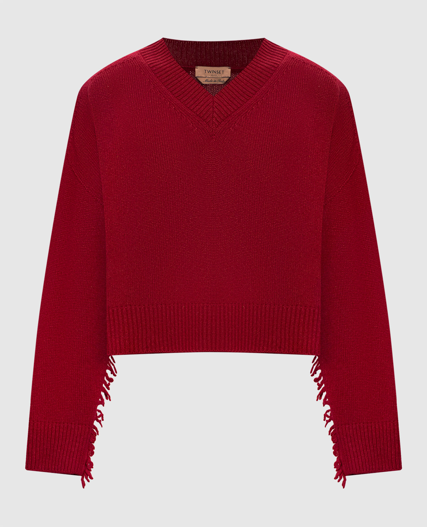 Burgundy sweater with fringe