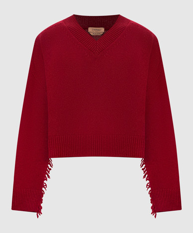 Burgundy sweater with fringe