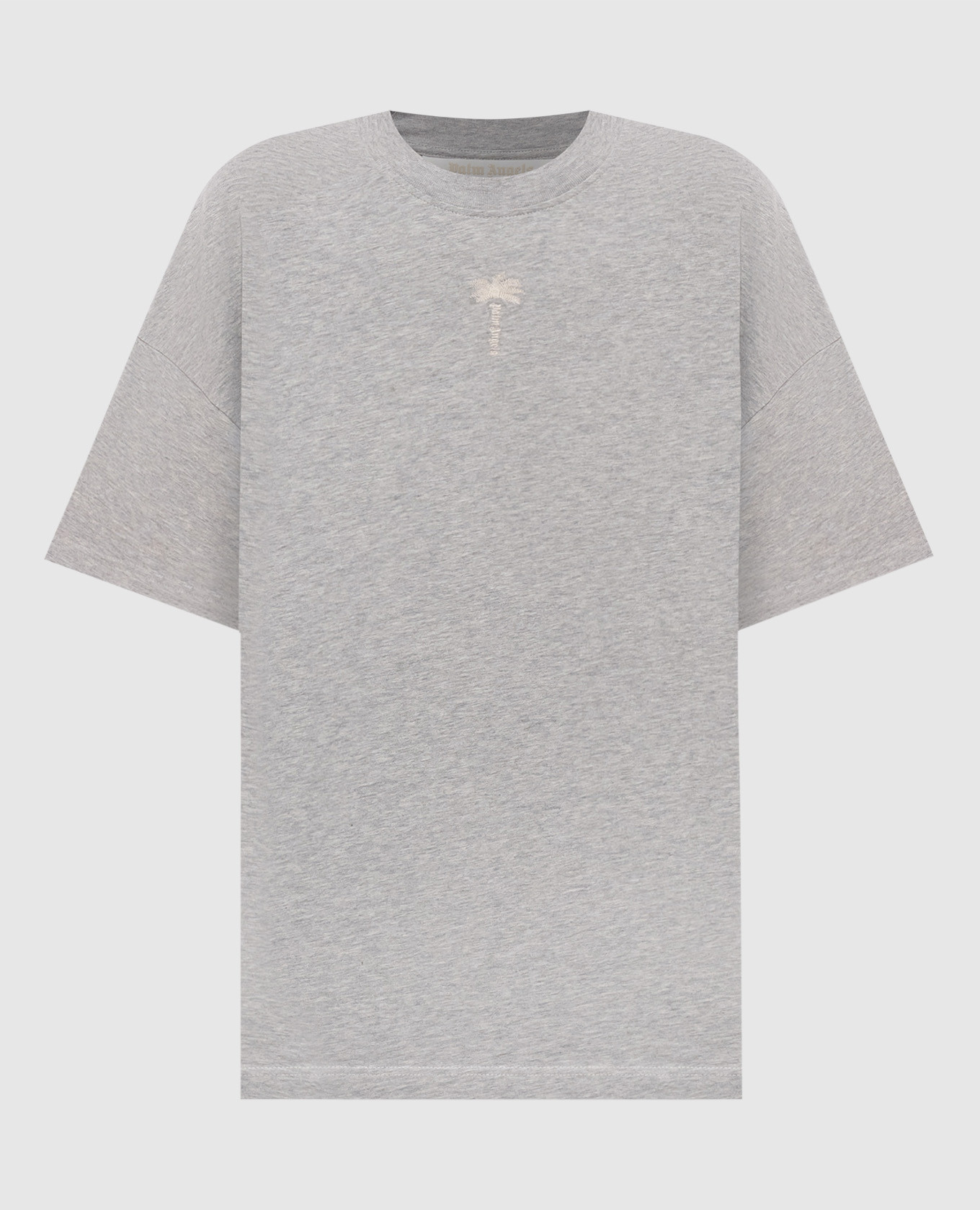Grey melange T-shirt with embroidered logo Palm Angels