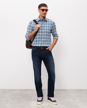 Kiton Blue jeans with logo patch UPNJSK0621H