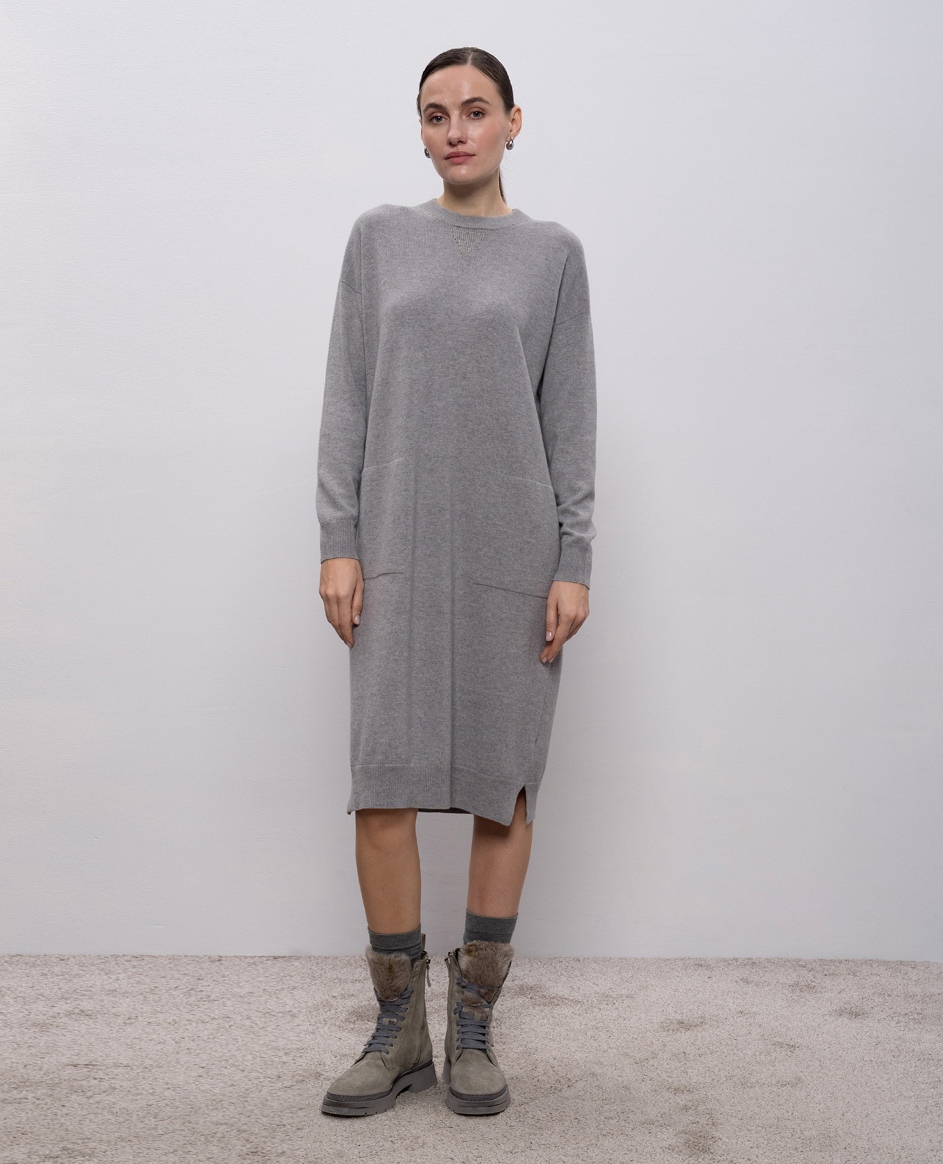 Gray dress made of wool, silk and cashmere Peserico 3