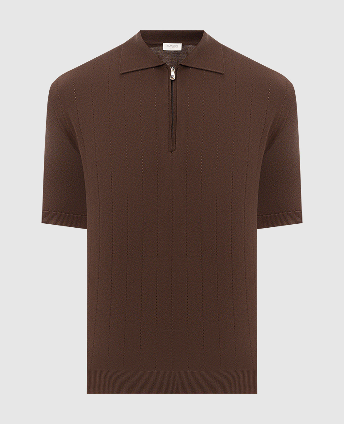 Brown polo shirt with perforated stripes
