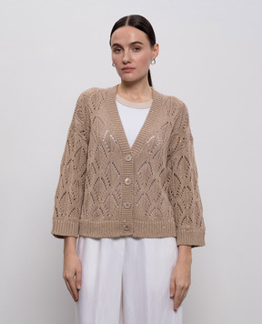 Peserico Brown openwork cardigan with sequins A99055F0309110