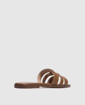 Twinset Brown leather flip-flops with logo engraving 261TCP038