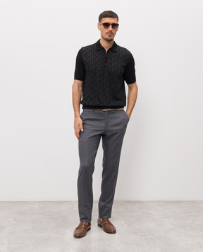 Stefano Ricci Black silk polo with zipper K818108P31F26174