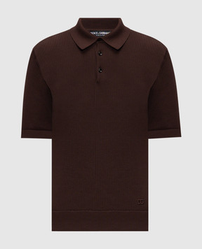 Dolce&Gabbana Brown ribbed polo shirt with monogram patch GXZBJZJBCJC