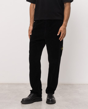 Stone Island Black corduroy pants with logo patch L2S153100059S0212
