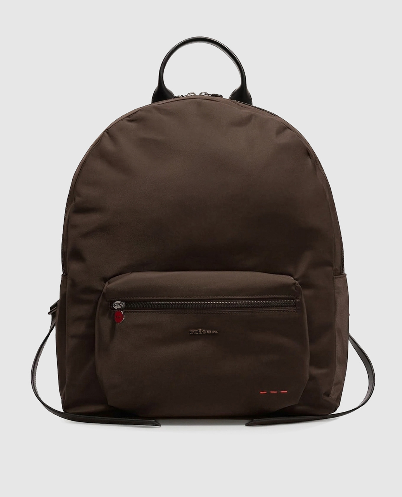 Brown backpack with metal logo