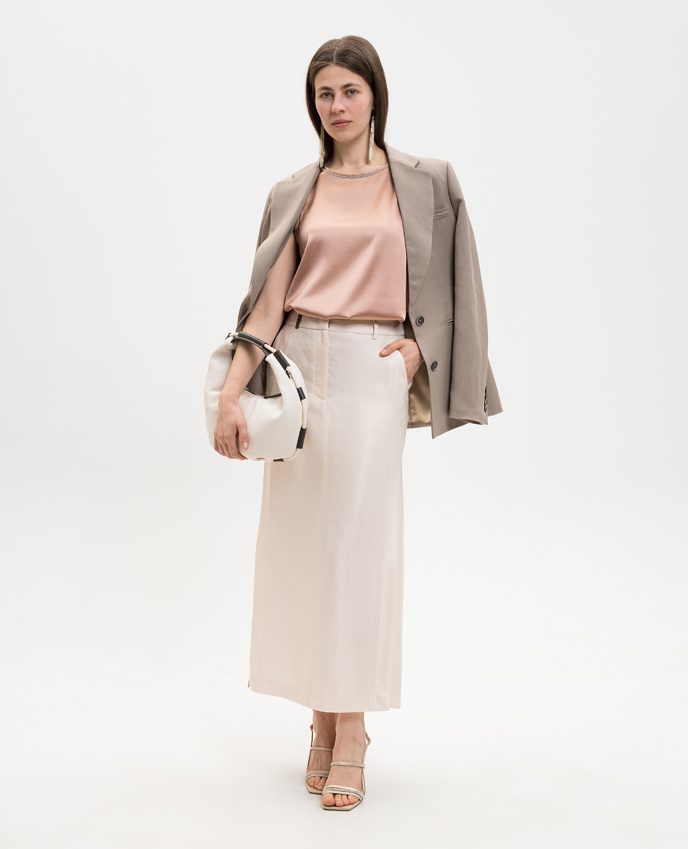Beige midi skirt with linen Peserico 2