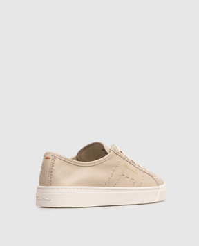 Santoni Beige leather sneakers with logo print WBGT61345PNNTDYI