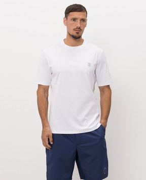 Brunello Cucinelli White cotton T-shirt with embroidered logo M0B131328G