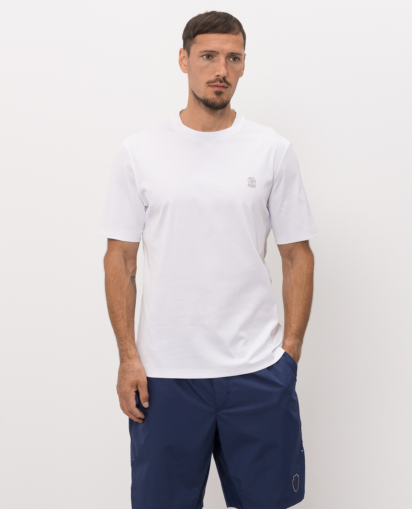 White cotton T-shirt with embroidered logo Brunello Cucinelli 3